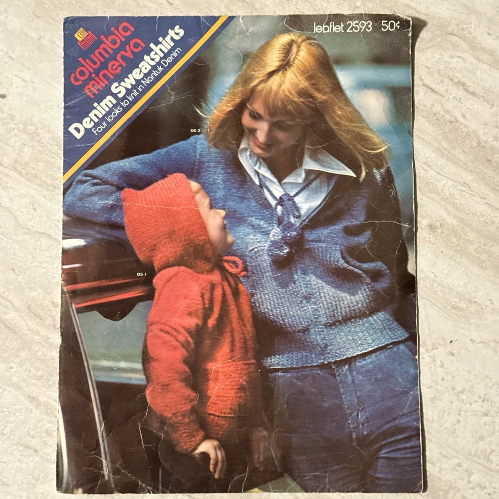 1974 Columbia Minerva Crochet & Knitting Denim Sweaters Vintage Leaflet